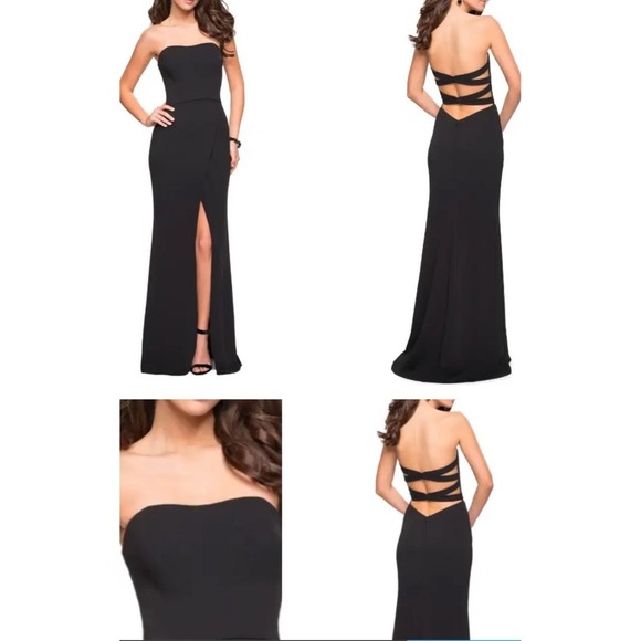 La Femme Strapless Gown Formal Dress Slit Back Detail Black‎ Size 12 - Picture 1 of 16